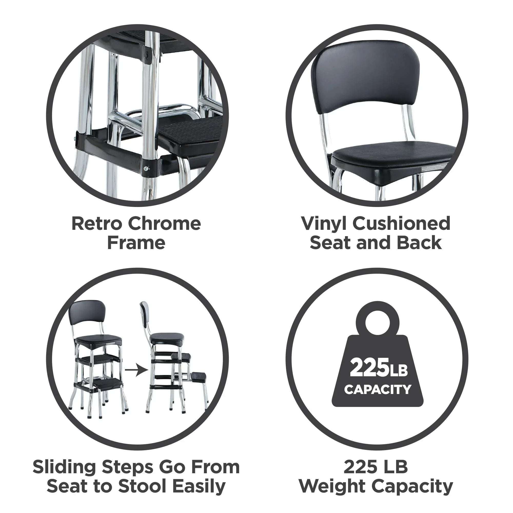 Black Retro Counter Chair / Step Stool