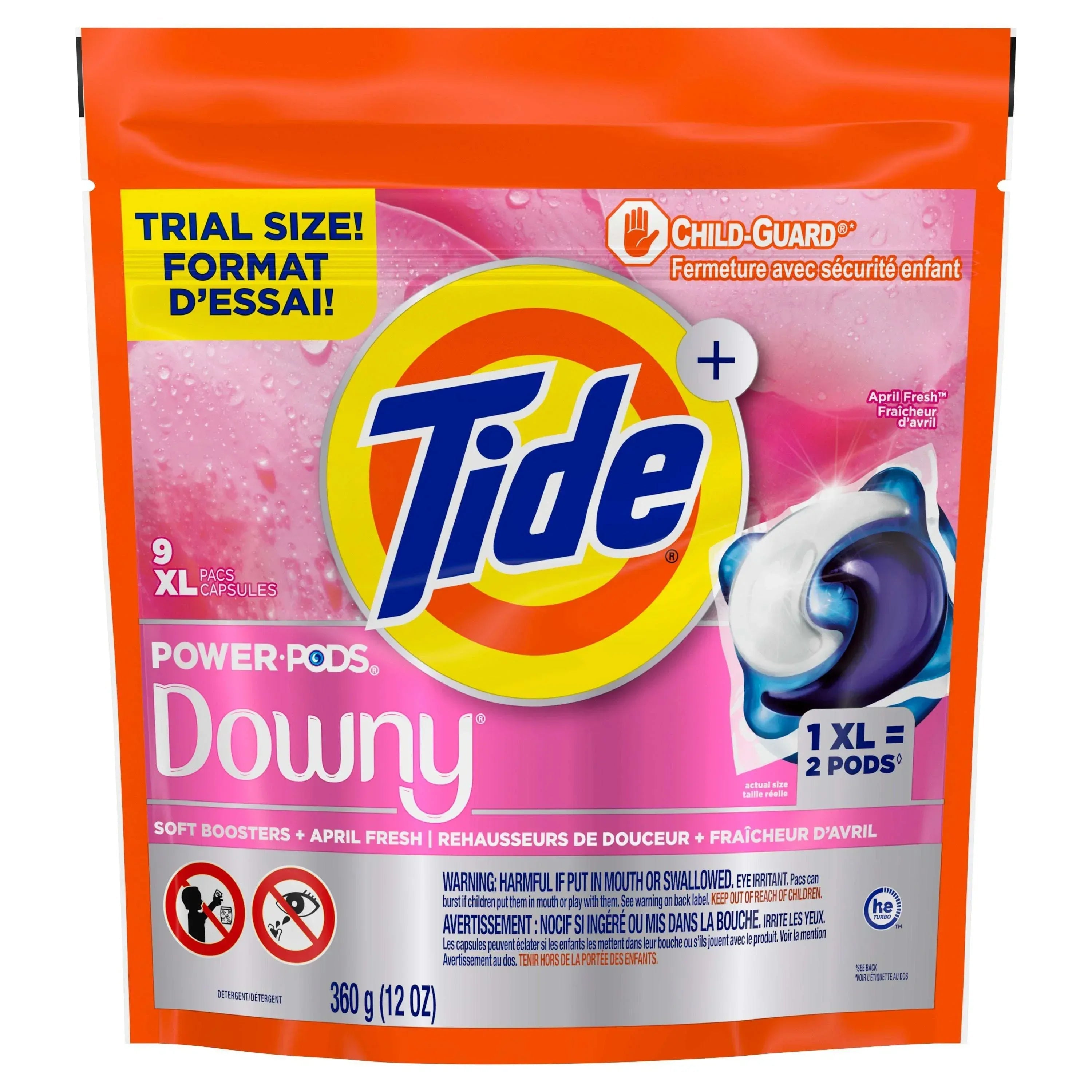 Tide Power PODS with Downy Soft Boosters Laundry Detergent Pacs, April Fresh Scent, 9 Count