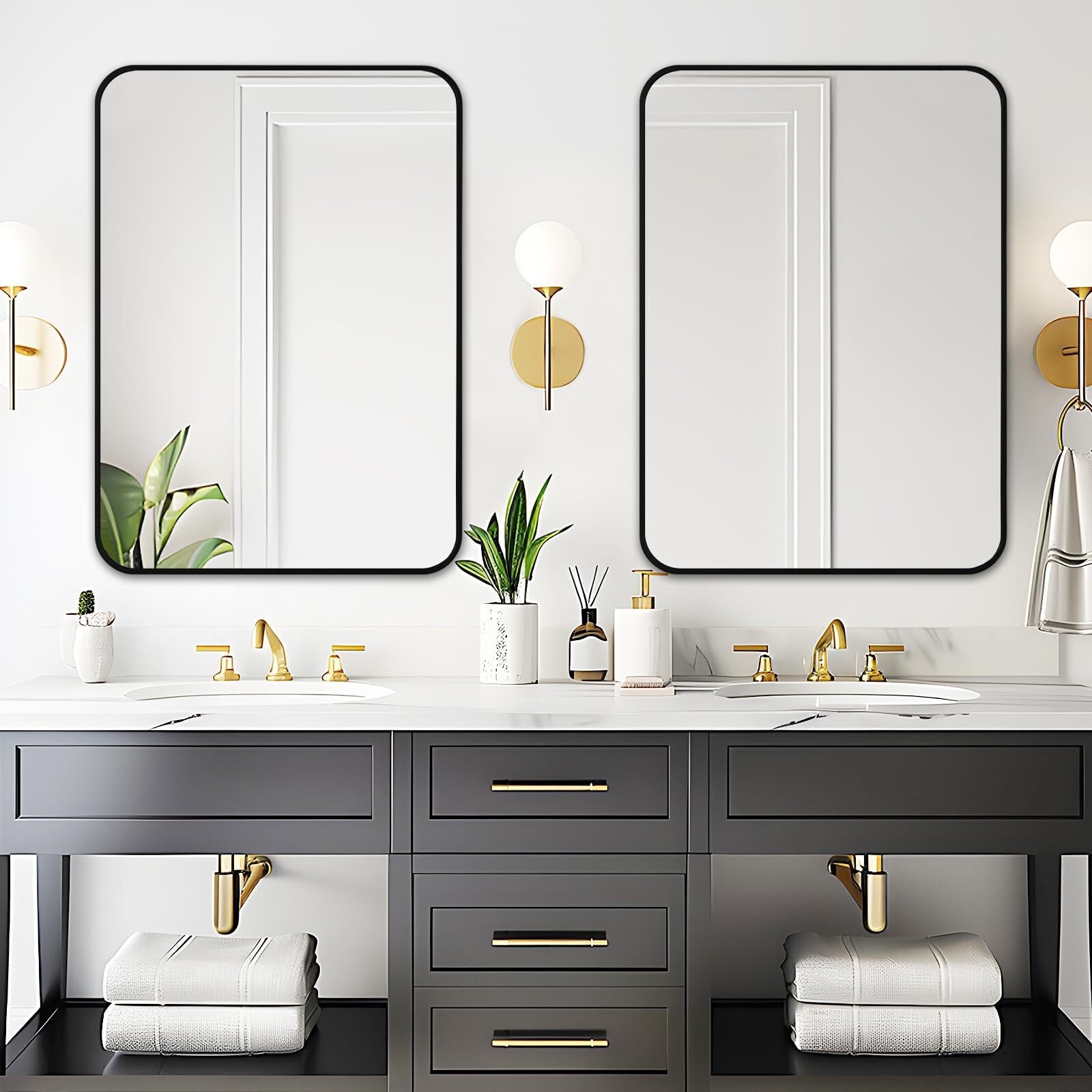 Lumora 28"x20.2" Bathroom Mirror with Round Edge Wall- Mounted Mirror, Black