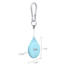 onn item locator blue tracker, teardrop key fob with size markings