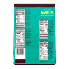 Assorted snack-size candy bag back with nutrition facts and ingredient information