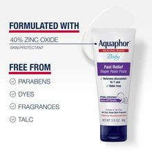 Aquaphor Baby Fast Relief diaper rash paste tube with white cap