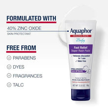 Aquaphor Baby Fast Relief diaper rash paste tube with purple label