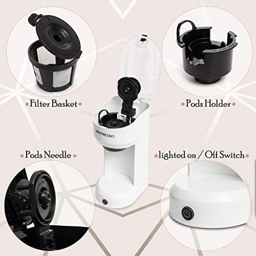 Mixpresso Single Serve Coffee Brewer, K Cup Compatible & Ground Coffee, White - USA MEGA SHOP