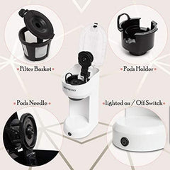 Mixpresso Single Serve Coffee Brewer, K Cup Compatible & Ground Coffee, White