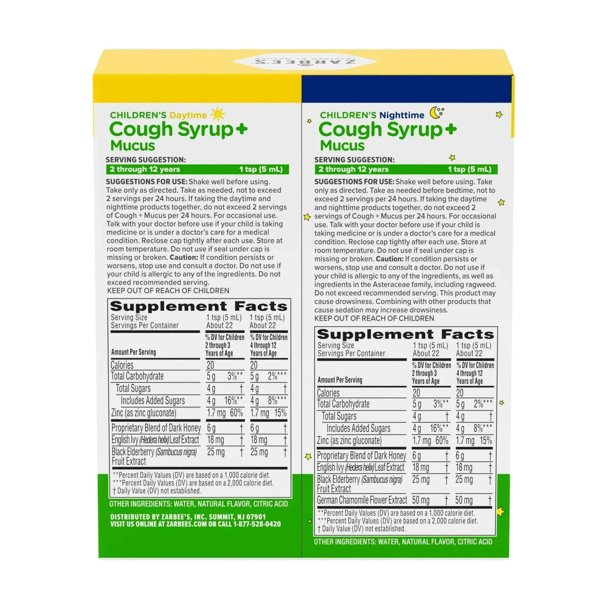 Zarbee's Children’s Cough Syrup + Mucus Day & Night Pack, 2 × 4 fl oz
