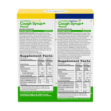 Supplement Facts panel for children's cough syrup + mucus on back of package