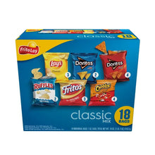 Snack chip variety pack box with Lay's, Doritos, Cheetos, Ruffles, Fritos and 18 bags