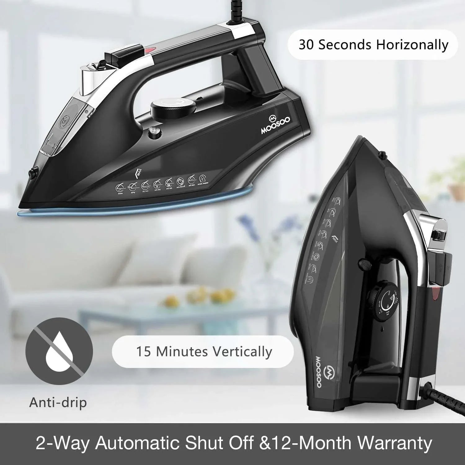 Moosoo Steam Iron 1800W Dry Iron Lightweight Anti-drip Iron with Auto-Off, ST1800 - USA MEGA SHOP