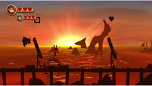 Nintendo Switch platformer game screenshot: silhouetted character lineup on ship deck at sunset