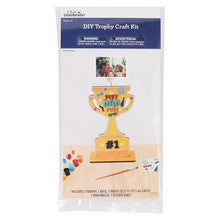 DIY trophy craft kit in clear bag with 'Best Dad Ever' trophy design