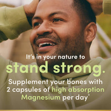 Magnesium glycinate supplement promotion with a person and capsules