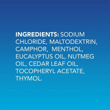 Vicks VapoBath ingredients list: sodium chloride, maltodextrin, camphor, menthol, eucalyptus oil