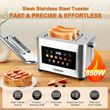 Stainless steel 2-slice toaster with hinged lever and wide bread slots