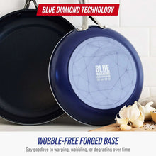 Blue Diamond blue nonstick frying pan with underside featuring diamond-style pattern