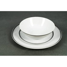 Ceramic dinner plate and bowl set with black rim bands