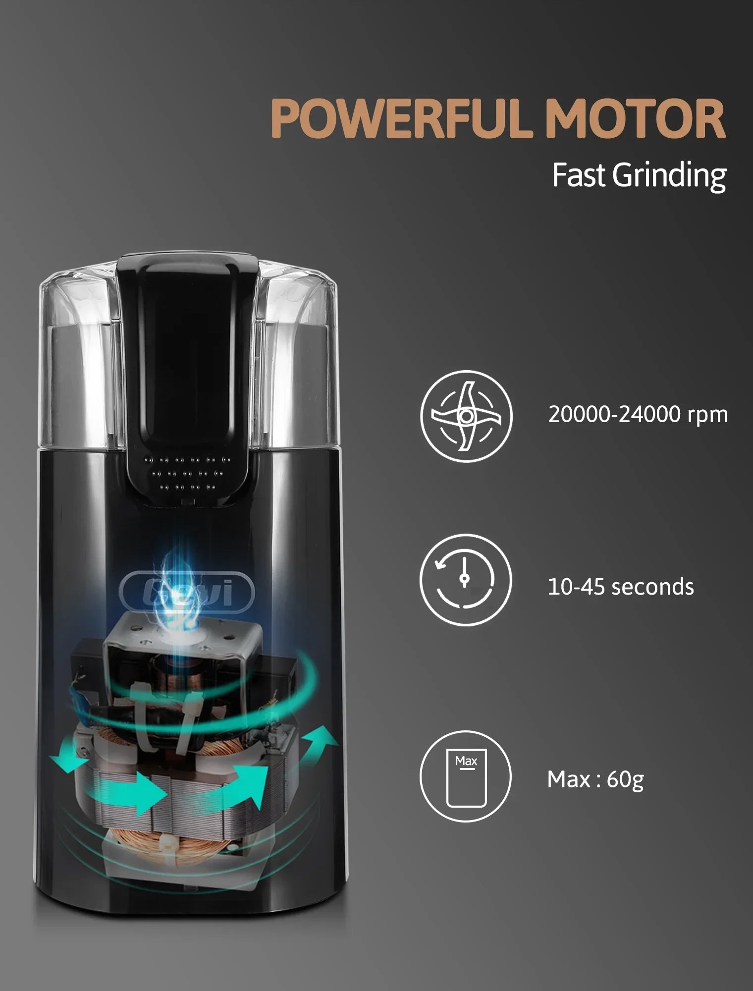 Gevi 12-Cup Electric Coffee Grinder with Stainless Steel Blades