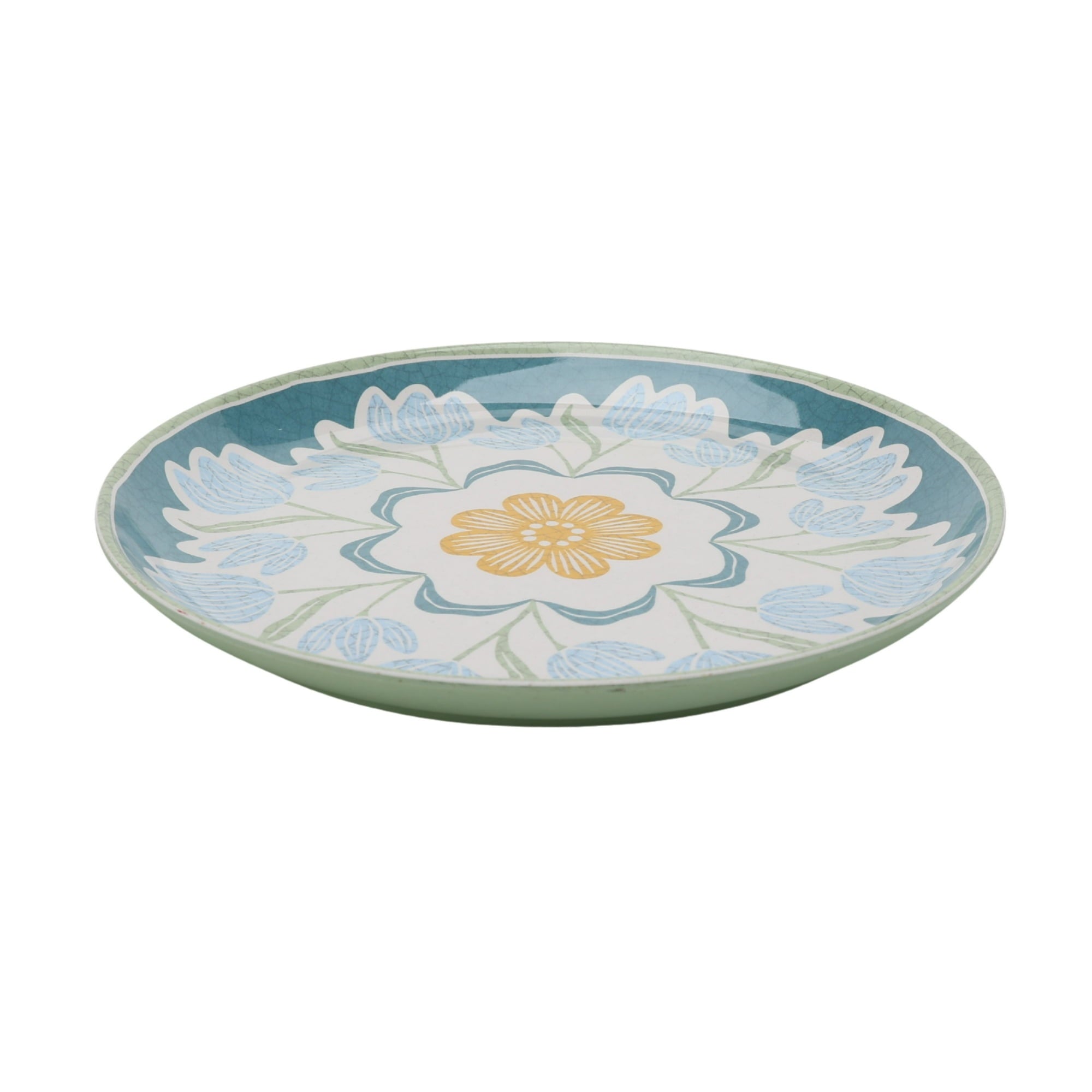 Better Homes and Gardens Bamboo Melamine 10.75-inch Dinner Plate, Green Floral Pattern