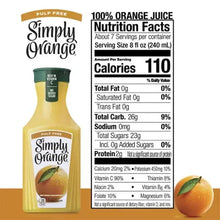 Pulp-free orange juice bottle with Simply Orange label and green cap