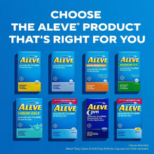 Naproxen pain relief caplets product selection chart with multiple bottle labels