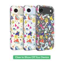 Set of transparent phone cases with multicolor mushroom pattern, clear back protection
