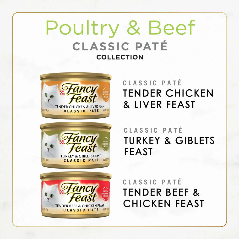 Purina Fancy Feast Classic Pate Food, Wet Cat Food, Poultry & Beef, 3 oz Cans (30 Pack) - USA MEGA SHOP