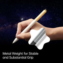 Gel pen with white barrel and mint-colored grip, held in a hand