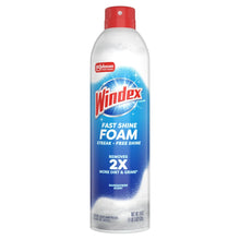 Foam glass cleaner bottle with blue label and red cap, streak-free shine