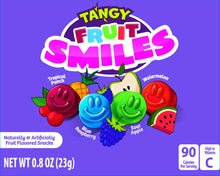 Fruit Smiles tangy fruit-flavored snack pouch label with 0.8 oz (23 g) and 90 cal