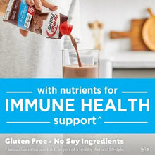 Premier Protein chocolate shake carton pouring into a glass, immune health label