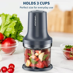 LINKChef Food Chopper, 3 Cup Food Processor, 260W Power Grinder with 4 Bi-Level Blades, Grey