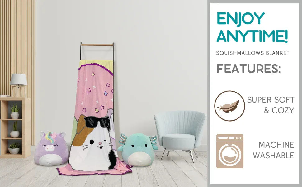 Squishmallows Plush Blanket, Twin/Full Size, 62 x 90