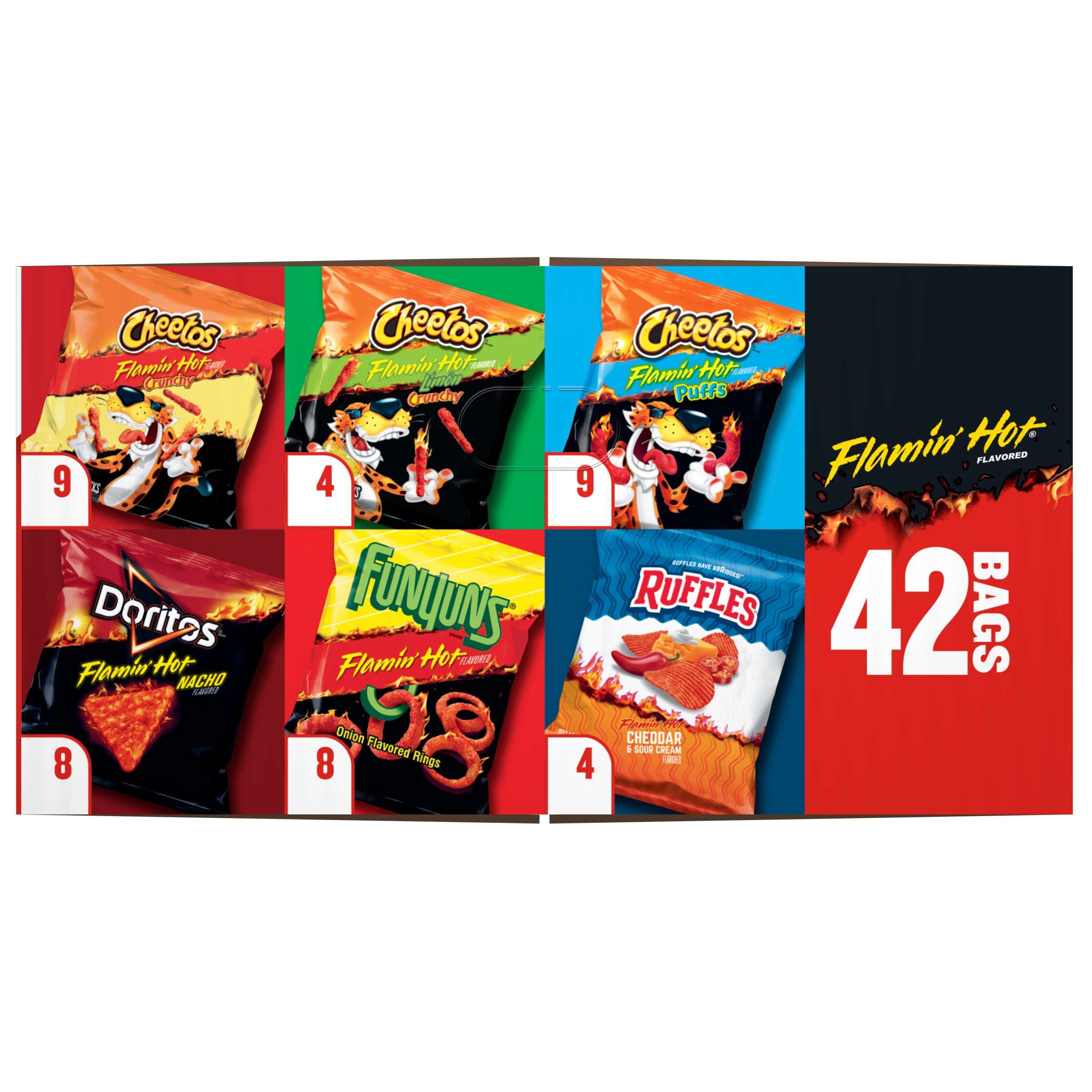 Frito Lay Flamin Hot Variety Pack Snack Chips, 38.75 oz, 42 pack