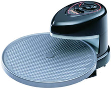 Rotating pizza oven base with textured nonstick plate and control lid, black