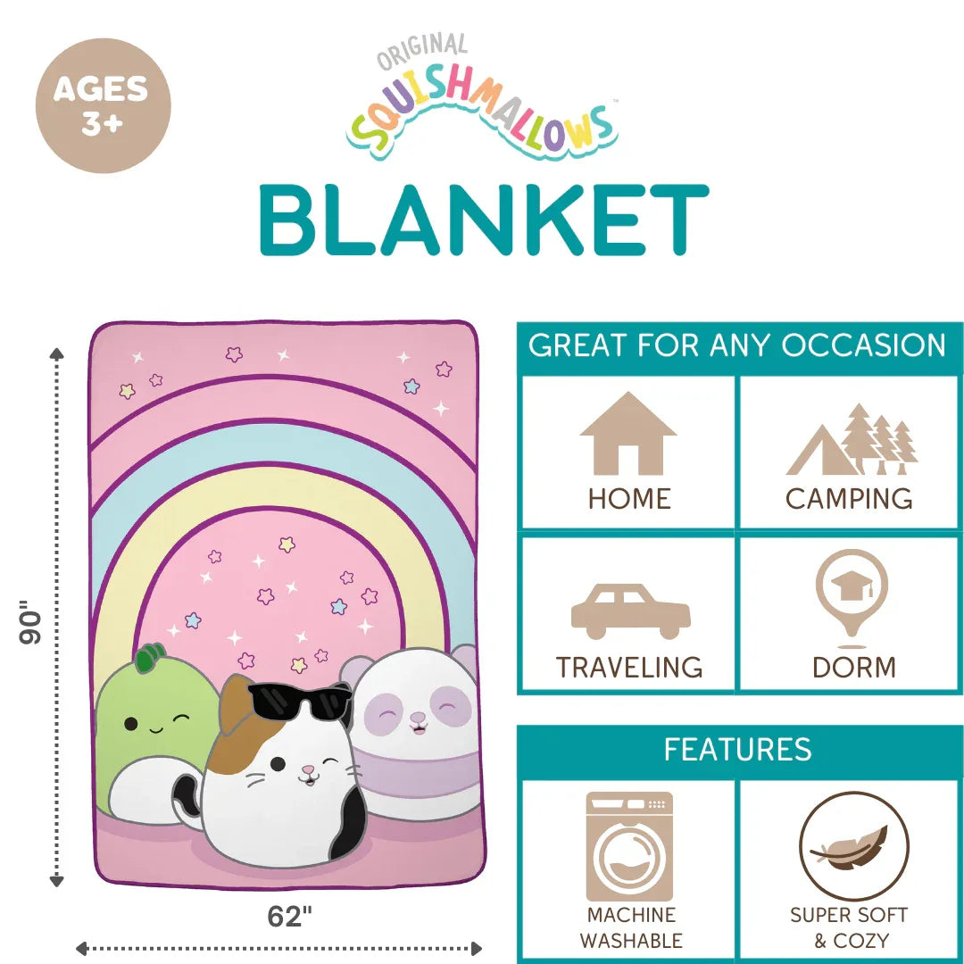 Squishmallows Plush Blanket, Twin/Full Size, 62 x 90