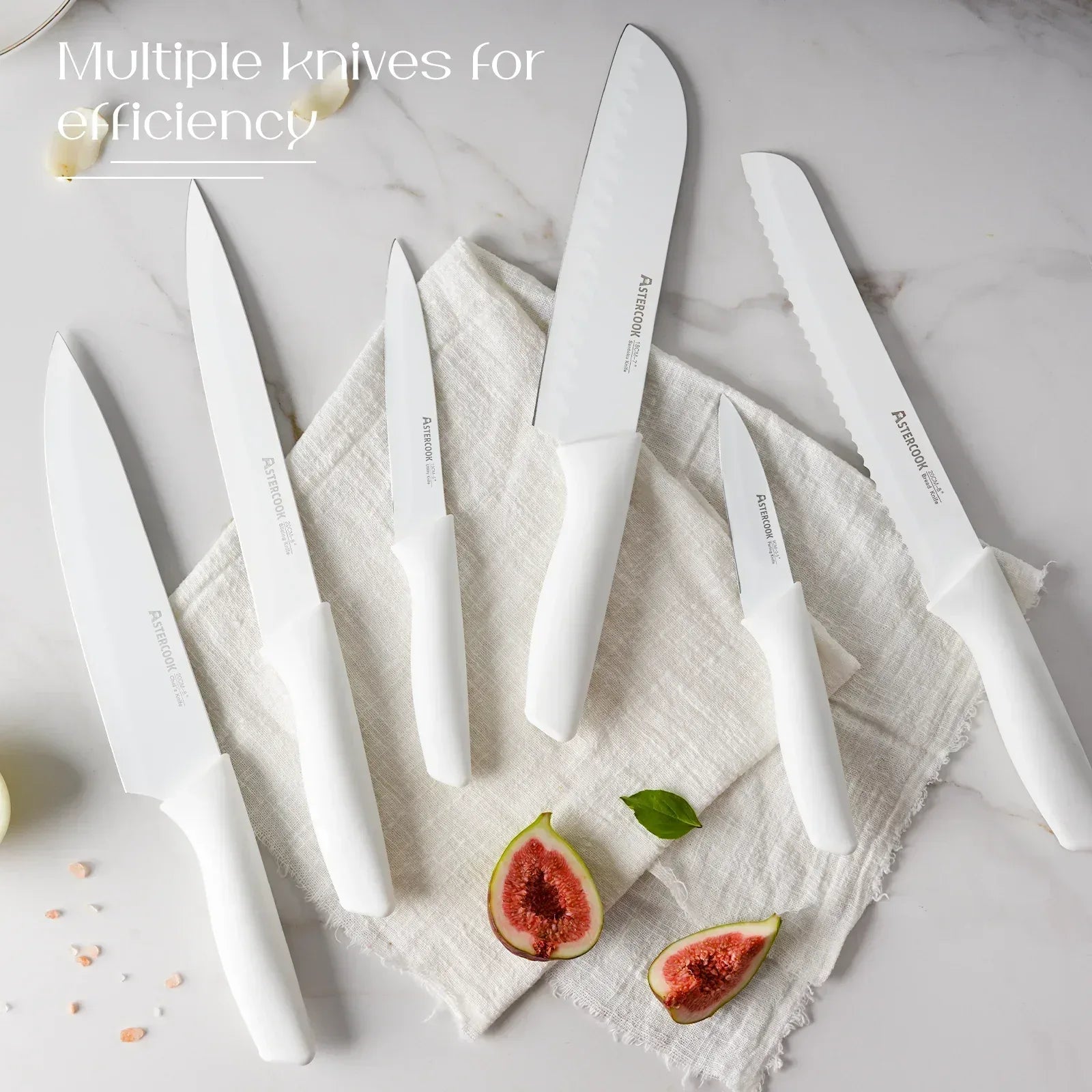 Astercook Knife Set, 14 Pieces Kitchen Knives Set with Healthy Anti-Rust Coating, Stainless Steel Knife Sets with Built-in Sharpener, Sharp & Rust Resistant Dishwasher Safe
