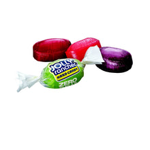 Wrapped zero sugar hard candies in red, green, and purple colors