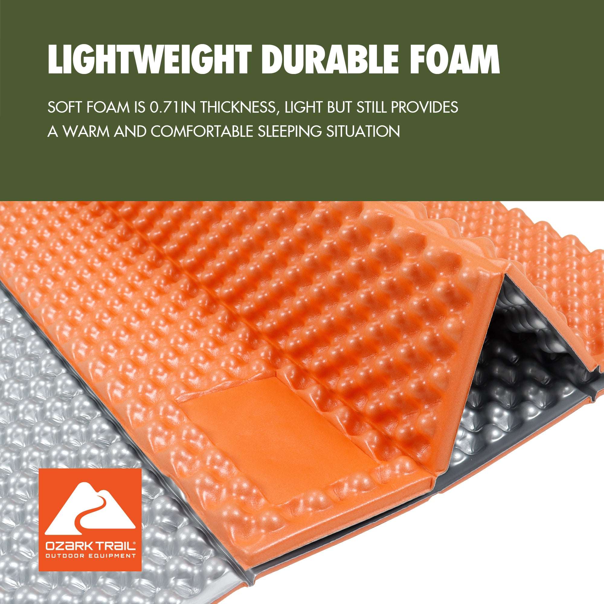 Ozark Trail Foldable Sleeping Pad, Outdoor, Light Weight, Product Size 72.8in x 21.6in, Material PE