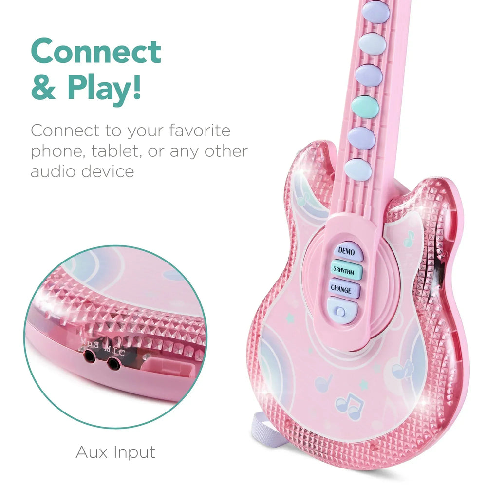 Best Choice Products 19in Kids Flash Guitar, Pretend Play Musical Instrument Toy for Toddlers w/ Mic, Stand - USA MEGA SHOP