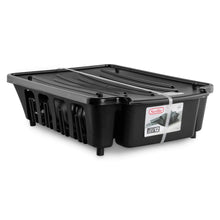 Black 12-piece kitchen set base with lid and labeled storage container, side view