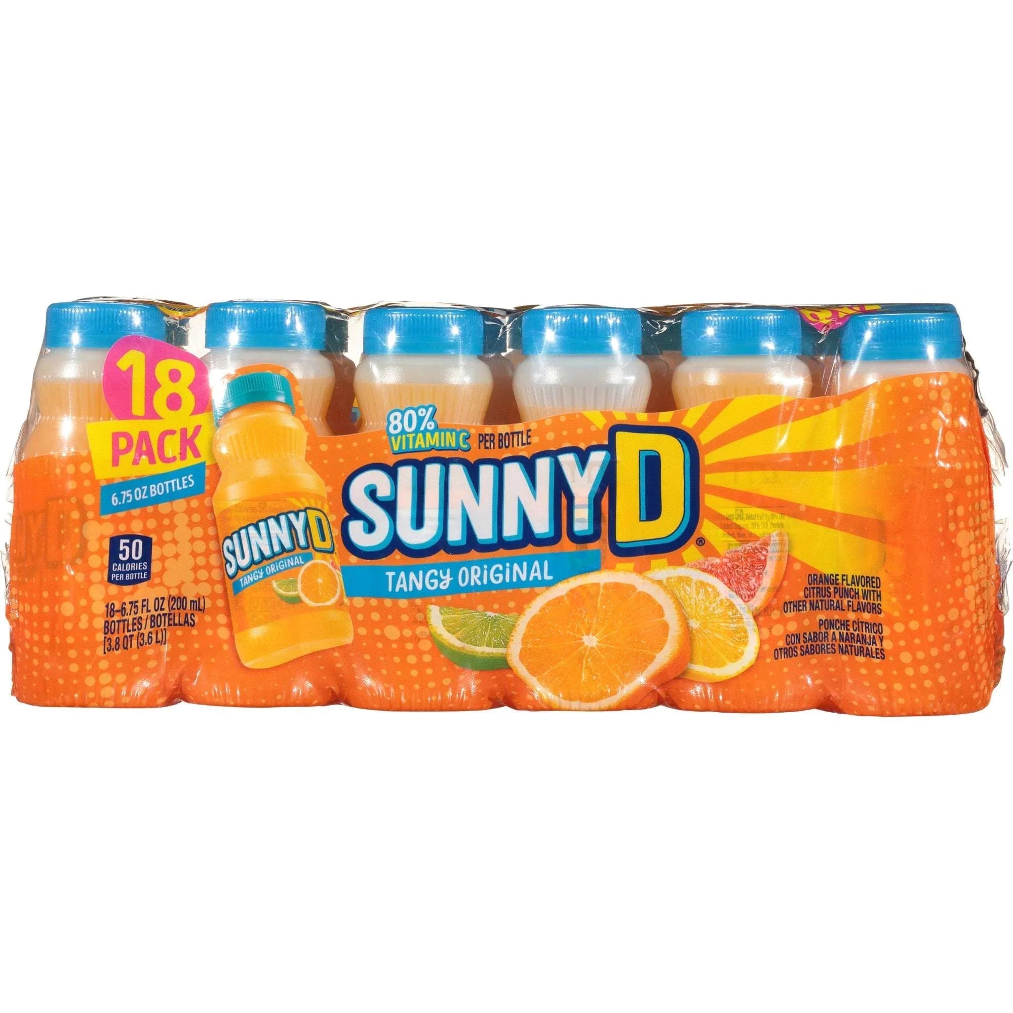 SUNNYD Tangy Original Shelf Stable Orange Juice Drink, 18 Count, 6.75 fl oz Bottles