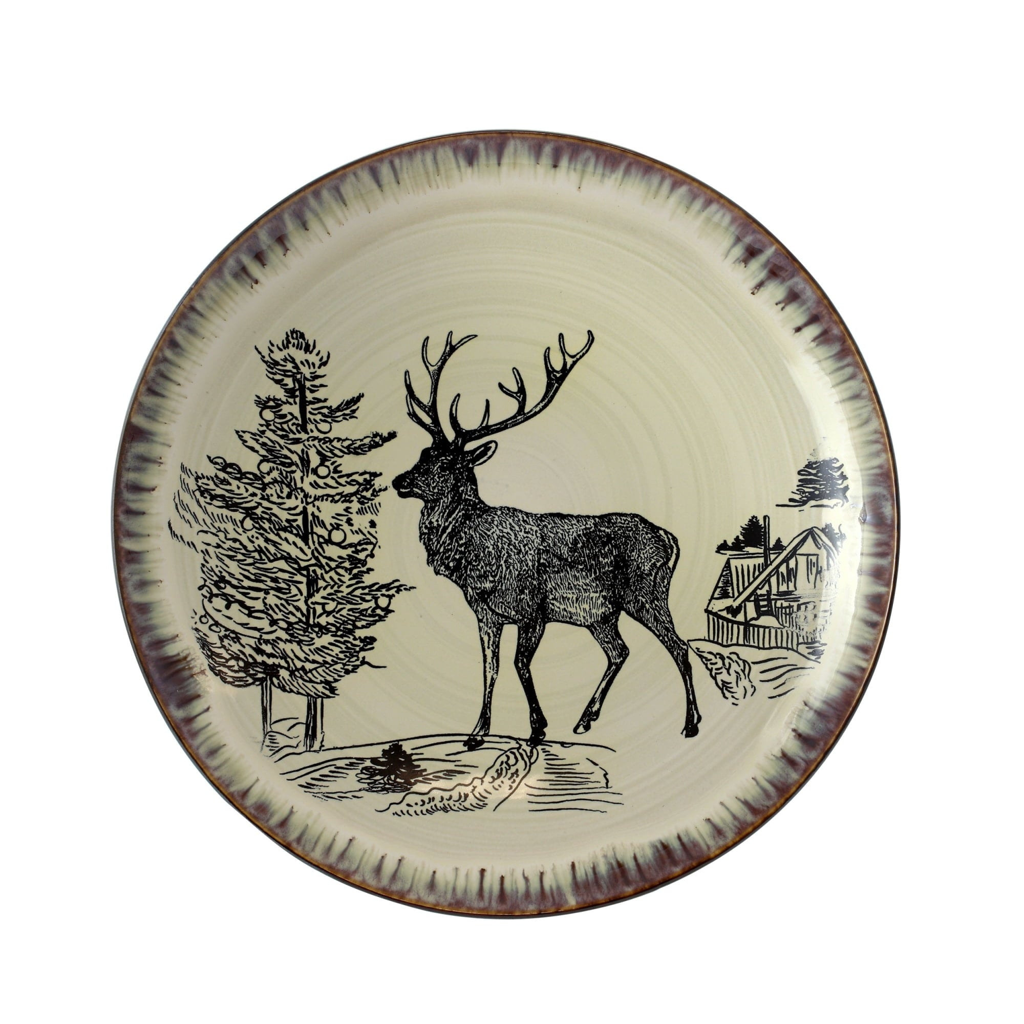 Elama Majestic Elk 16 Piece Round Stoneware Dinnerware Set in Taupe