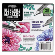Dual-tip blendable alcohol markers box back showing fine and chisel tip diagrams