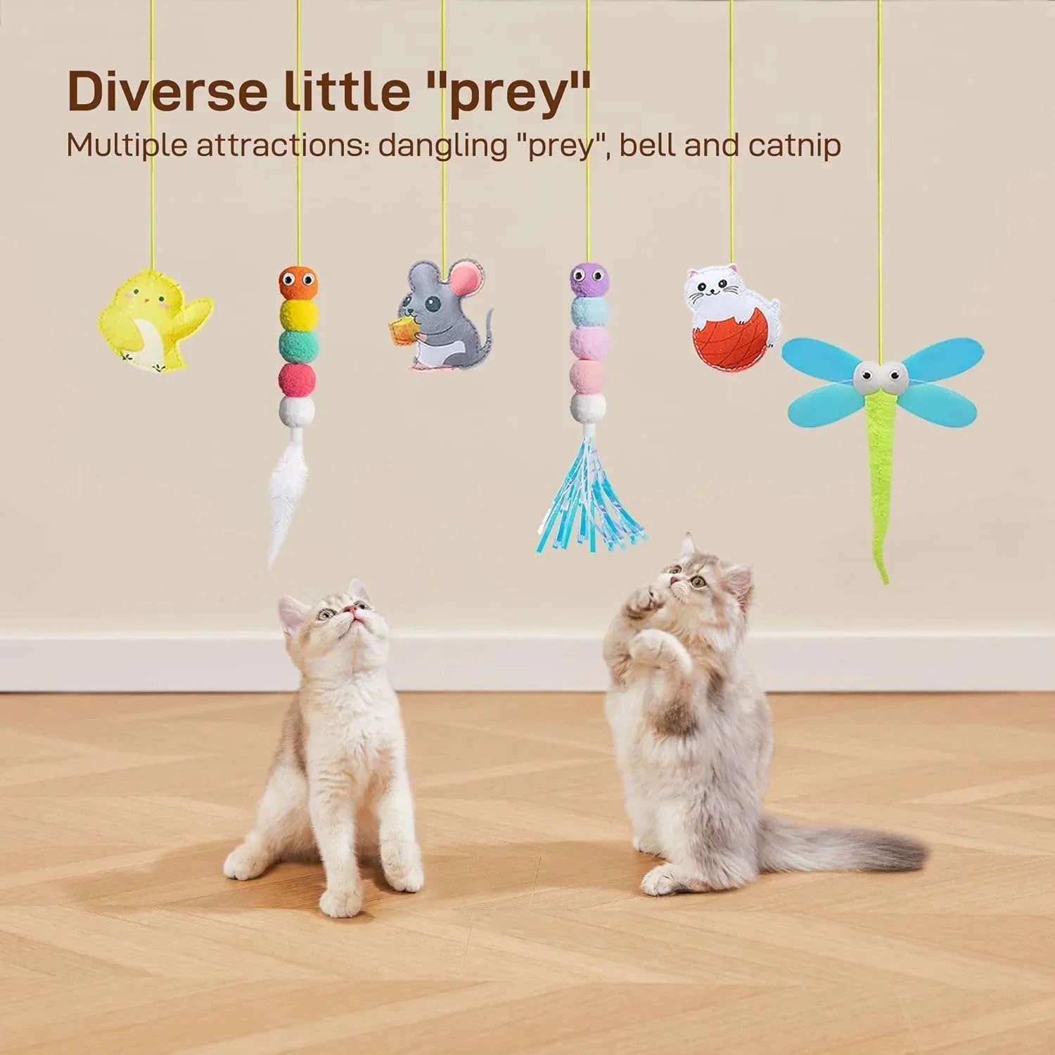IZEYNO 6 Pack Retractable Cat Toys with Bell, Multicolor Catnip Hanging Toys for Cat, Kitty, Kitten - USA MEGA SHOP