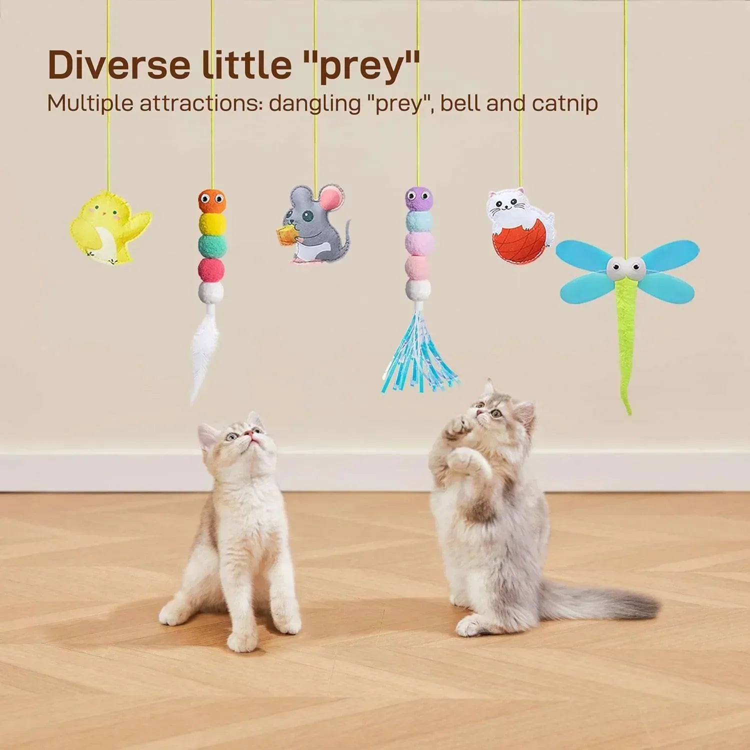 IZEYNO 6 Pack Retractable Cat Toys with Bell, Multicolor Catnip Hanging Toys for Cat, Kitty, Kitten