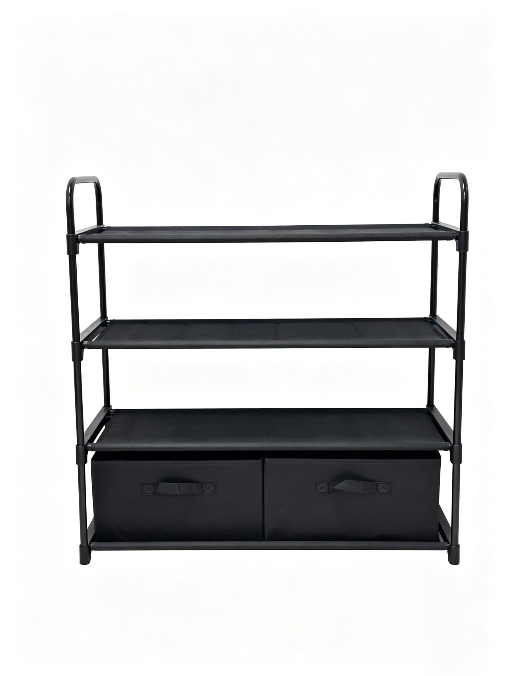 Mainstays 4 Shelf Closet Storage Organizer for Clothes with 2 Fabric Bins, Black, Metal Frame