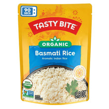 Organic basmati rice pouch with Tasty Bite branding and USDA Organic badge