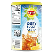 Lipton zero sugar iced tea lemon mix canister back label with nutrition facts