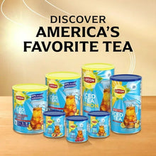 Set of iced tea lemon mix canisters in various sizes, arranged together
