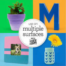 Acrylic craft paint set display for multiple surfaces with painted decor items